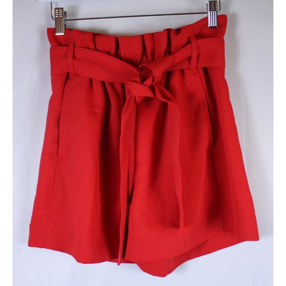 Wilfred for Aritzia Shorts Red Paper bag Waist Size 2 Belted Tie Pockets Classic